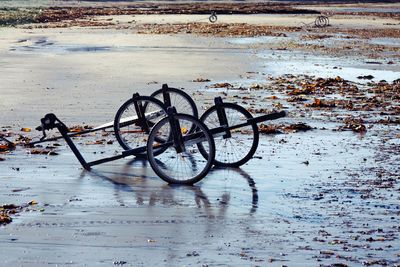 High angle view of abandoned bicycle during winter