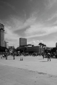 People walking in town square