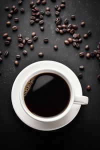 High angle view of coffee cup on table