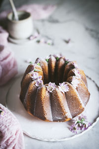 High angle view of cake in plate