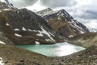 Scenic view of snowcapped mountains against sky