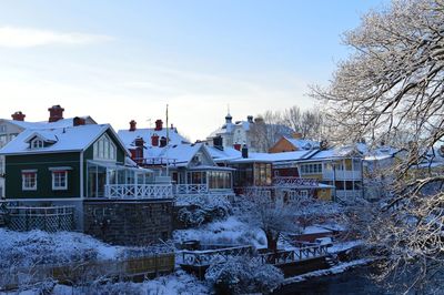 Built structures against sky during winter