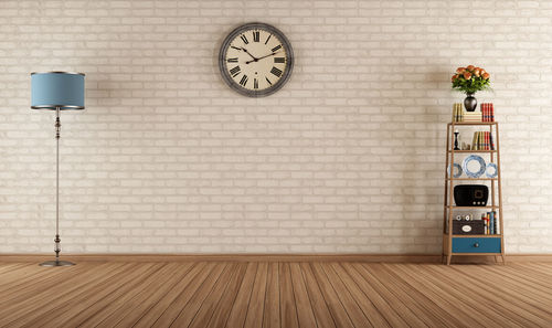 Empty vintage room with little bookshelves and brick wall - rendering