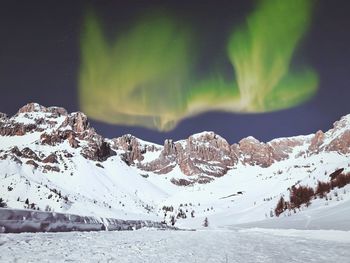 Scenic view of snow covered mountains against sky