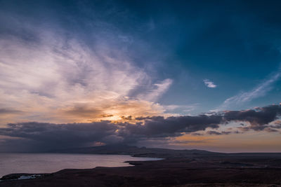 Scenic view of sea against sky at sunset