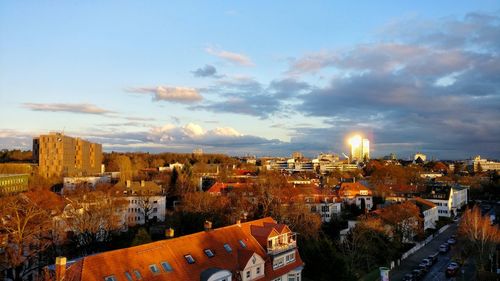 High angle view of cityscape against sky