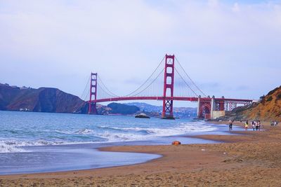 View of suspension bridge at beach