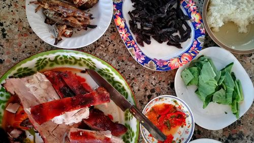 High angle view of food on table