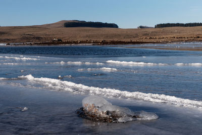 Scenic view of sea against sky during winter