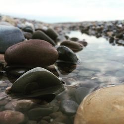 Close-up of pebbles on beach