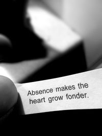 Close-up of text on book