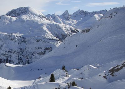 Scenic view of snow mountains