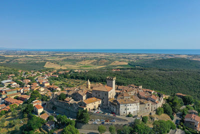 Aerial view of the medieval town of capalbio in the tuscan maremma