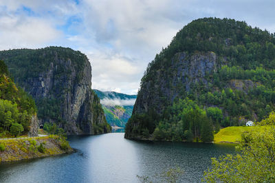 Scenic view of river amidst trees against sky