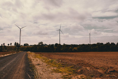 Views of wind turbines, tourism of wind turbine fields in thailand. vintage filter effects