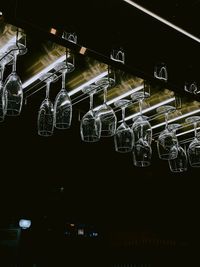 Low angle view of illuminated lanterns hanging in restaurant