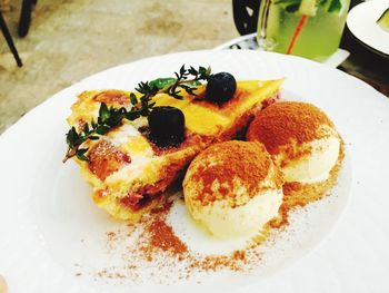 Close-up of dessert in plate on table