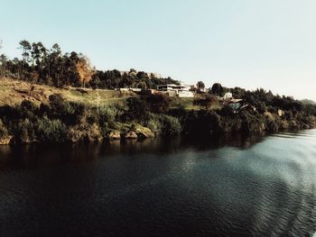 Scenic view of river against clear sky