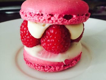 Close-up of raspberry macaroon