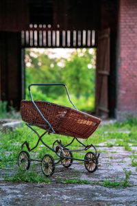 Old basket strollers on a farm