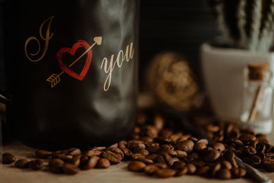 Close-up of coffee beans on table