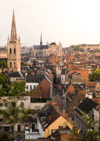 High angle view of townscape against clear sky