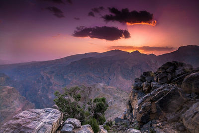 Scenic view of landscape against sky at sunset