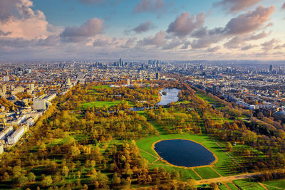 Beautiful aerial london view from above with the hyde park