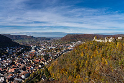 High angle view of townscape against sky