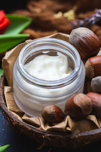 High angle view of food in jar on table