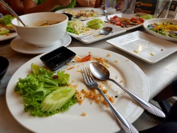 High angle view of meal served in plate