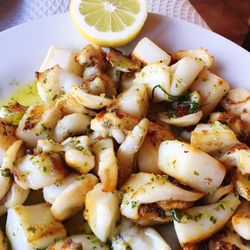 High angle view of fruit salad in plate