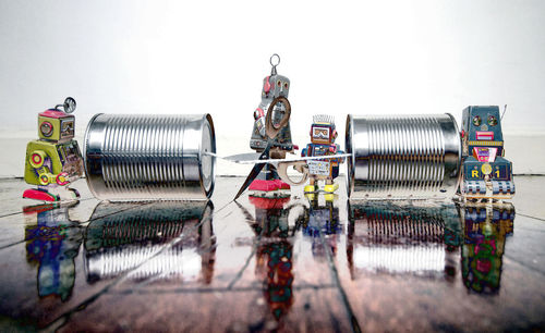 High angle view of toys on table