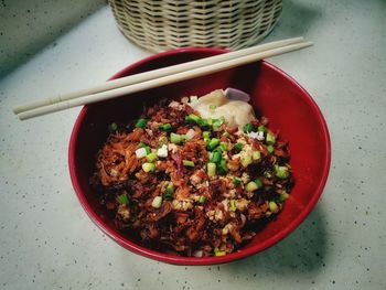 High angle view of food in bowl