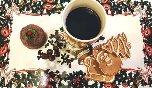 High angle view of coffee on table