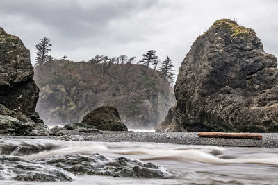 Rocks in sea against sky