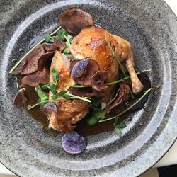 High angle view of food served in plate