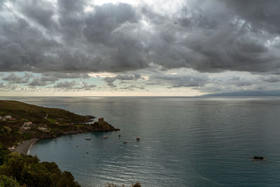 Scenic view of sea against cloudy sky