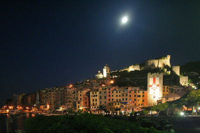 Illuminated city against sky at night