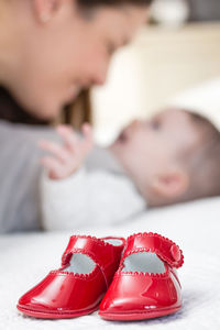 Close-up portrait of mother and son