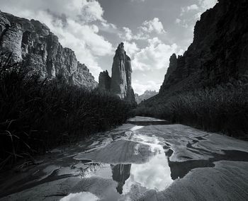 Panoramic view of rock formations against sky