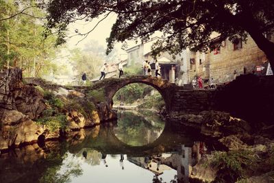 Arch bridge over river