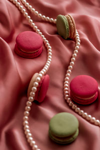 High angle view of wedding rings on table