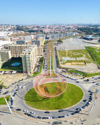 High angle view of cityscape against sky