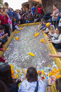 High angle view of people at town square