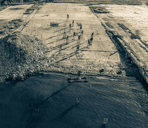 High angle view of road during winter