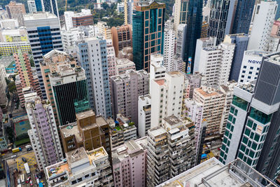 High angle view of buildings in city