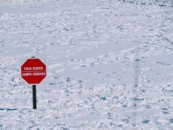 Road sign on snow