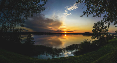 Scenic view of lake against sky during sunset