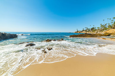 Scenic view of beach against clear sky